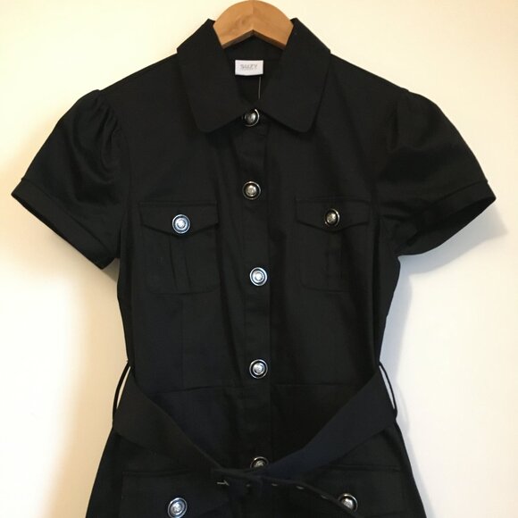 Y2K Black Military Goth Cotton Button Down Dress - Picture 3 of 16